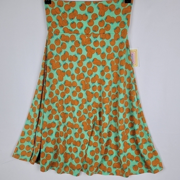NWT LuLaRoe Womens Azure A Line Skirt Stretch Green w/ Tangerines Size XSmall - Picture 4 of 7